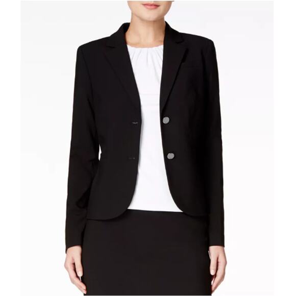 CALVIN KLEIN Luxe Stretch 2 Button Notch Lapel Long Sleeve Blazer 14P Petite - Picture 1 of 8